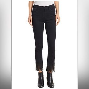 MOTHER Black Skinny Jean with Fringe Bottom